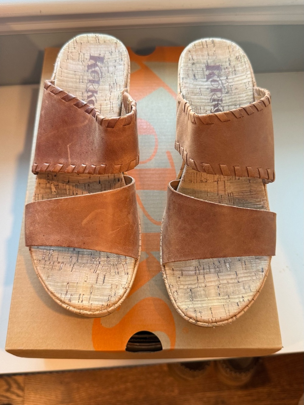 Kork-Ease Kendri Brown Leather Wedge Sandals Size 7M - Picture 2 of 6